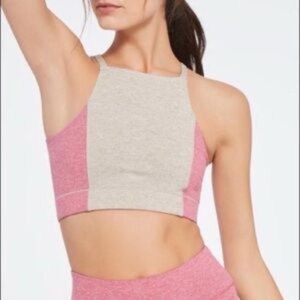 We Over Me Women's High-Neck Colorblock Cropped Tank Top - Gray & Plum